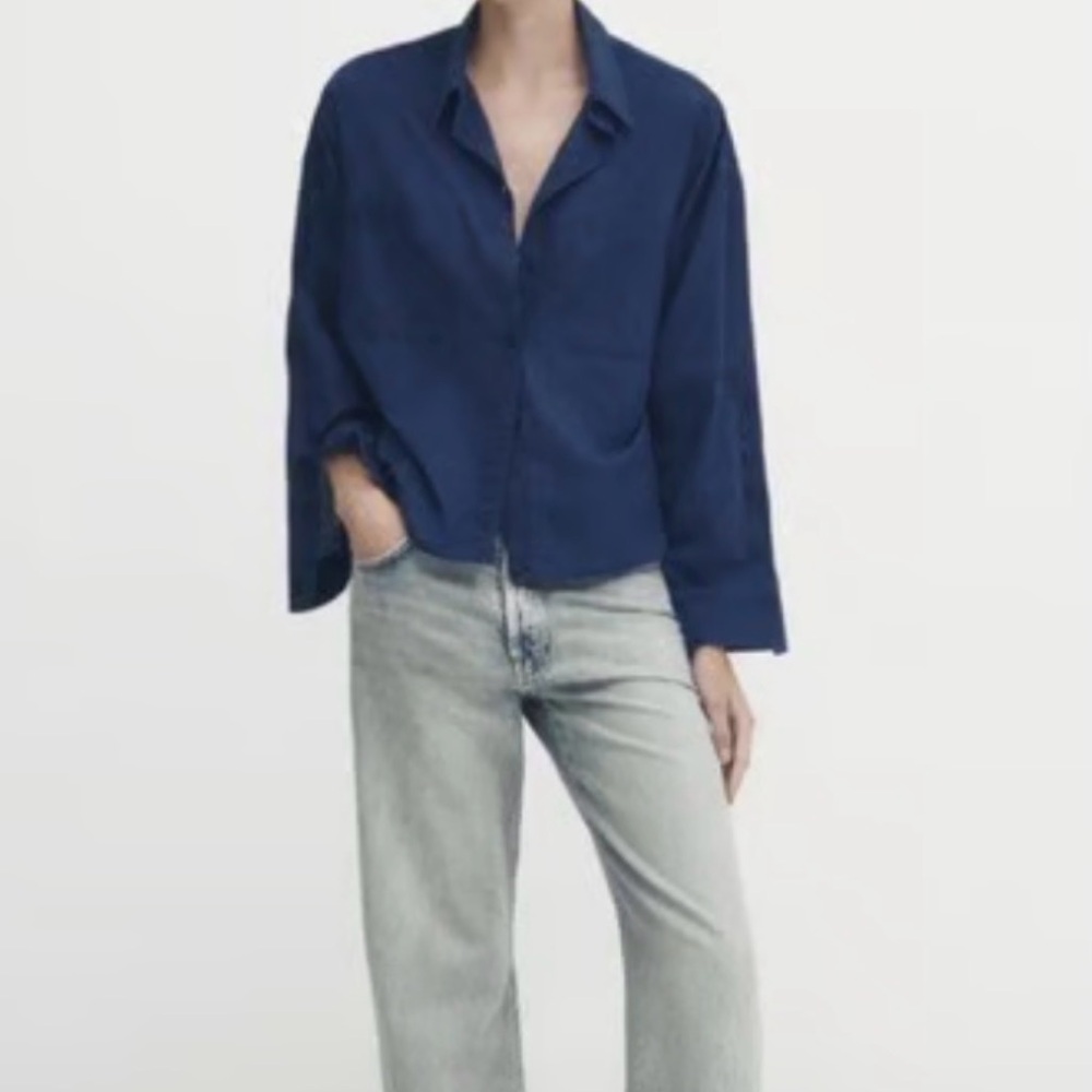 Cotton Shirt With Pockets And Sleeve Detail In Indigo